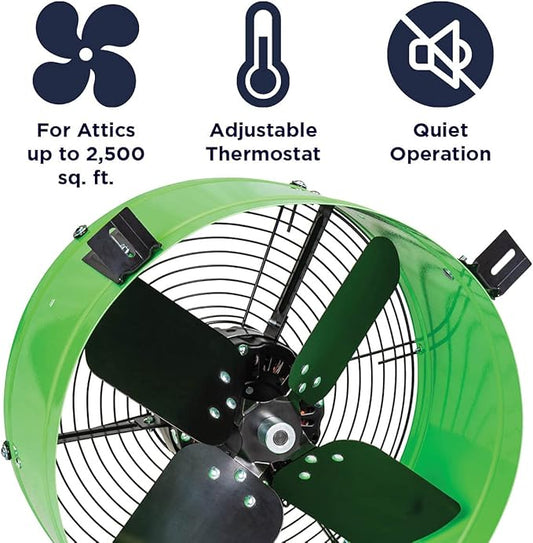 Maxx Air Professional Grade Gable Mount | Power Attic Ventilator, 2.6-Amp 60-Hz Motor and 14-Inch Blade | Quiet Home Attic Fan 1650 CFM | 2500 SQ. FT. (Green)