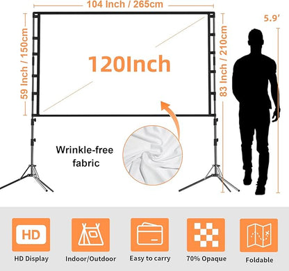 Projector Screen and Stand,GAINVANE 120 inch Portable Projector Screen Indoor Outdoor Projection Screen 16:9 4K HD Wrinkle-Free Light-Weight Movie Screen with Carry Bag for Backyard Movie Night