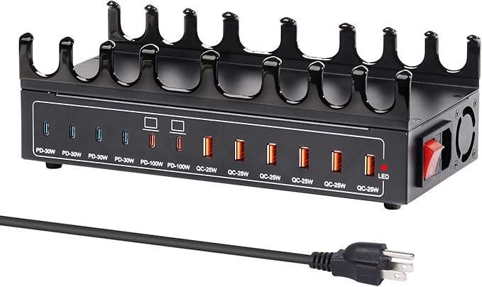470W Charging Station for Multiple Devices, 12-Port USB C Charging Station with Double 100W PD PPS Port, Multi Device Fast Charger Dock for MacBook Pro Laptop, iPhone, iPad, Tablet, Android Cell Phone
