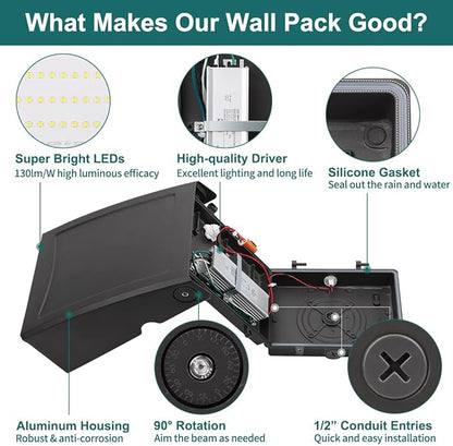 kadision 30W LED Wall Pack Light with Dusk-to-Dawn Photocell, 0-90° Adjustable Full Cutoff Outdoor Wall Light for House Yard Garage, 3900lm 5000K Daylight 100-277V ETL Listed