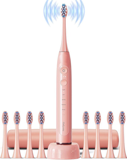 Onlyone Sonic Electric Toothbrush for Adults, Rechargeable Ultrasonic Electric Toothbrush with 8 Brush Heads, Travel Case, Charging Base & Wireless Charging - 5 Modes with Smart Timer