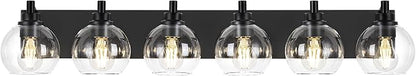 METWET Bathroom Light Fixtures, 6 Light Matte Black Vanity Light, 38 Inch Modern Wall Sconces with Globe Clear Glass Shade, Vanity Lighting Fixtures Over Mirror, VL195-MB-6