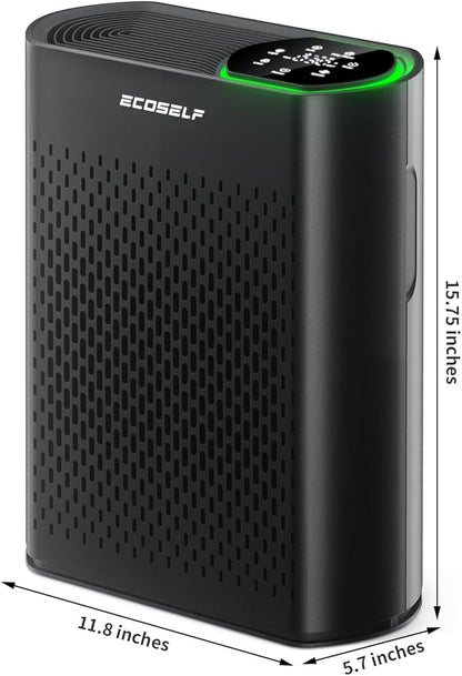 Powerful Air Purifiers for Home Large Room Up to 2400 Ft², ECOSELF HEPA Air Purifier with PM 2.5 Air Quality Display 20dB Sleep Mode, Air Purifiers for Bedroom Office Living Room HAP602 Black
