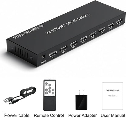 RuiPuo 7Port HDMI Switcher 4K@60Hz 5In 1Out HDMI Selector with IR Remote Supports Full HD 4K/1080P/3D & HDCP2.2 for Switch,Xbox,PS4/PS5,Fire Stick,Roku,Apple TV etc.