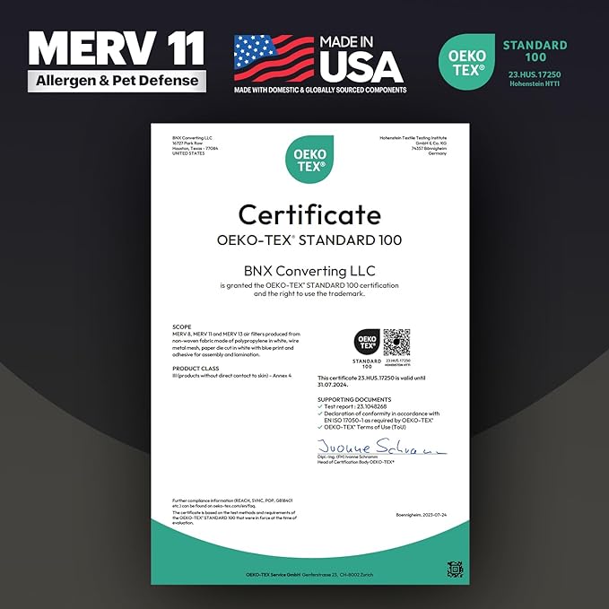 BNX TruFilter 20x20x4 (19.5’’ x 19.5’’ x 3.63‘’ Slim Fit) MERV 11 Air Filter 2-Pack - MADE IN USA - Air Conditioner Furnace Filters HVAC AC Furnace Filters for Dust, Pet, Mold, Pollen MPR 1200 FPR 7