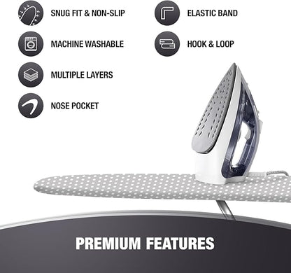COTTY HOME Extra Thick Ironing Board Covers with Pad Standard Size 15x54, Heat Reflective Full Scorch Resistant Padding, Snug Fit Non-Slip Nose Pocket Fastener Straps Elastic Edges, Gray Spotted