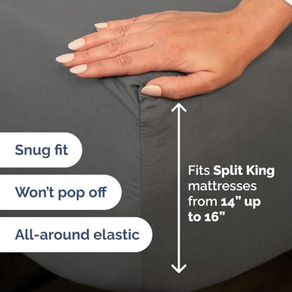 Split Head King Sheet Set – 4 Piece Flex Split Top King Sheets for Adjustable Beds - Fits 14” to 16" Mattress w/ Deep Pockets - Soft, Breathable & Cooling - Luxury Bedding and Wrinkle Free - Charcoal