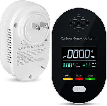 Carbon Monoxide Detector Plug in Wall, 3-in-1 CO Detector with Temperature Humidity Sensor, Portable Carbon Monoxide Detectors Easy to Read & Install, for Home/Office/Hotel/Travel/RV