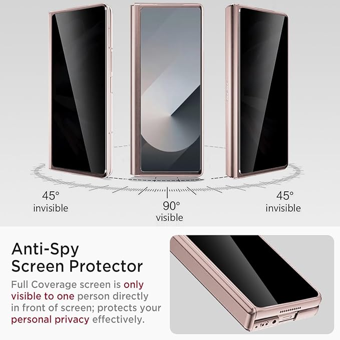 Miimall for Samsung Galaxy Z Fold 6 Case with Privacy Screen Protector, [Anti Spy] Built-in Adjustable Kickstand & Magnetic Hinge Protection Full-Body Protective Case for Galaxy Z Fold 6 5G Pink