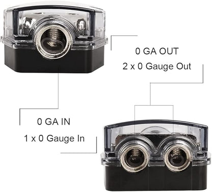 DHYANAOM Amp Power Distribution 2 Way, 0 Gauge in 0 Gauge Out Power Distribution Block for Car Amplifier Audio Splitter 2Pcs