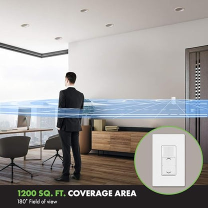 TOPGREENER Occupancy Vacancy PIR Motion Sensor with 0-10V Dimmer Light Switch, 800W Electronic Ballast or LED Driver, Single Pole Low-Voltage Dimmer, TDODS5-010, White