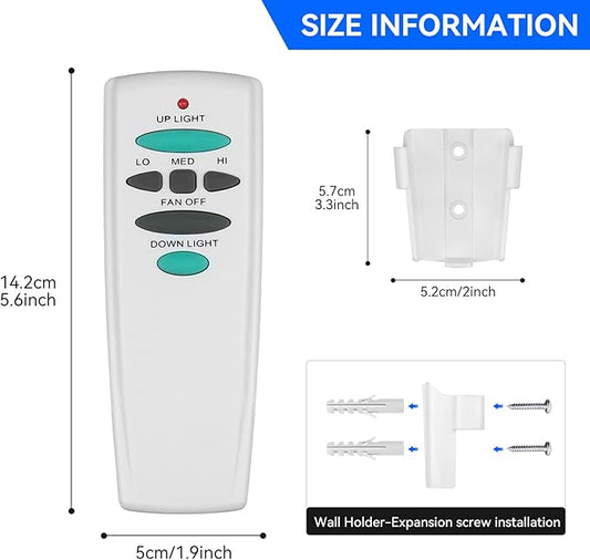Ceiling Fan Remote Control with Up and Down Light,Replacement for Hampton Bay UC7078T L3H2010FANHD Fan-HD Fan-HD5,3-Speed and Light Dimmer (Remote Only)