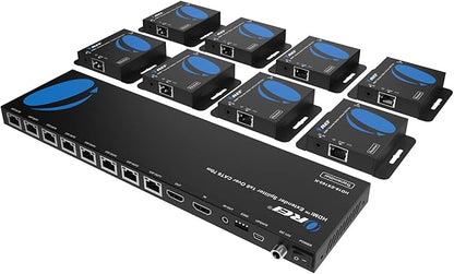 OREI 4K 1x8 HDMI Extender Splitter Multiple Over CAT 6/7 Cable with EDID management - 4K@30Hz upto 165ft and 1080p@60Hz upto 230ft- Loop Out