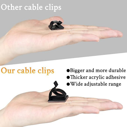 SOULWIT 50Pcs Adjustable Cable Management Clips, Adhesive Organizers Sticky Wire Clips Cord Holder for TV PC Ethernet Under Desk Wall Home Office