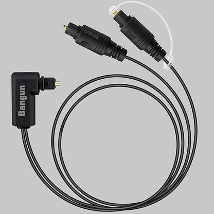 Bangun 90 Degree Optical Audio Splitter 1 in 2 Out Cable, Digital Toslink Fiber Optical Splitter Audio Adapter Cable (1 Male Input 2 Male Output) for TV, Soundbar, 3ft