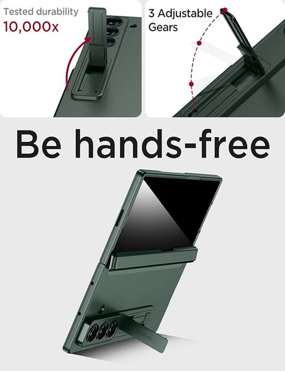 Miimall for Z Fold 7 Case with Privacy Screen Protector, [Military Grade Drop Protection] Built-in Adjustable Kickstand & Magnetic Hinge Protection Shockproof Phone Case for Galaxy Z Fold 7 5G Green