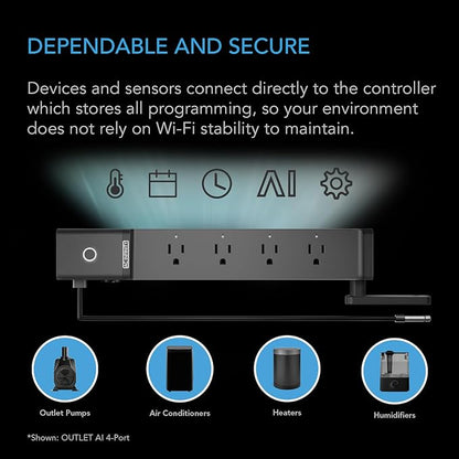 AC Infinity Outlet AI, Environment Controller, Smart WiFi Power Strip, Dual-Zone Temperature Humidity, Individual Control 4 Plugs, AI Targeting, Thermostat Greenhouse Aquarium Terrarium Home, 1800W