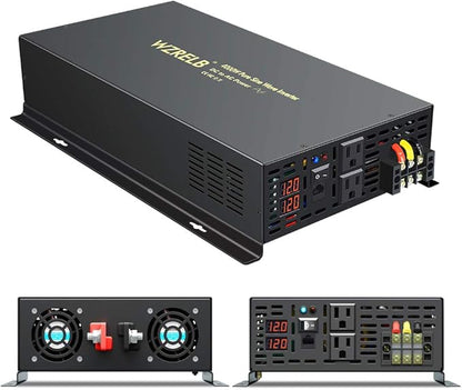 WZRELB 4000W 12VDC 120VAC Pure Sine Wave Power Inverter, 2 AC Outlets, Wired Remote Control, RV (RBP-400012WR)