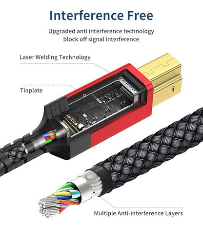 JSAUX USB 3.0 Printer Cable, Type A Male to B 3.0 Male (10ft/3M) USB 3.0 Type B Upstream Cord Nylon Braided Compatible with Docking Station, External Hard Drivers, Scanner, Printer and More(Black)
