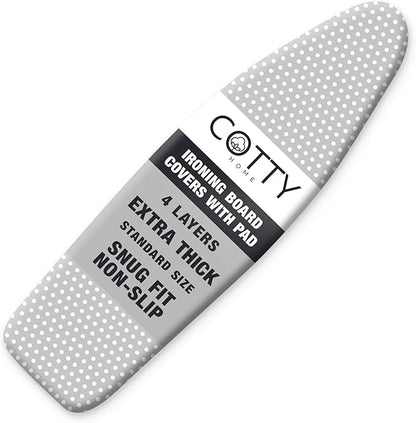 COTTY HOME Extra Thick Ironing Board Covers with Pad Standard Size 15x54, Heat Reflective Full Scorch Resistant Padding, Snug Fit Non-Slip Nose Pocket Fastener Straps Elastic Edges, Gray Spotted