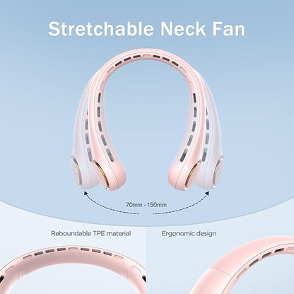 GULAKI Portable Neck Fan, Personal Fan with 4000mAh Battery, Rechargeable Neck Fan with 3 Speeds and 64 Cool Lights, Birthday Gifts for Men Women Mom Dad, Hands Free Cooling fan for Summer(Pink)
