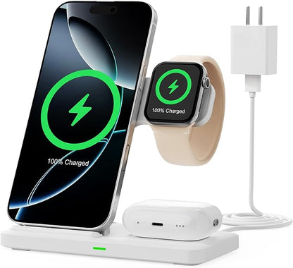 2025 3 in 1 Wireless Charger for iPhone 16 15 14 13 12 11 XR 8, Apple Charging Station for Apple Watch 10/9/Ultra/8/7/SE/6/5/4 & AirPods Series, Wireless Charging Station for Multiple Devices Apple