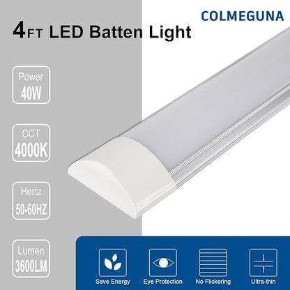 colmeguna 2 Packs 4FT LED Batten Light, Ultra-Thin Ceiling Surface Mounted Light, 40W, 4000K, IP20, LED Ceiling Lamp for Garage, Shop, Hallway, Office, Market, ver.2