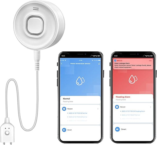WiFi Water Leak Detectors for Home, Real-Time Mobile Alerts Smart Water Sensor Alarm (with Wire & Batteries)