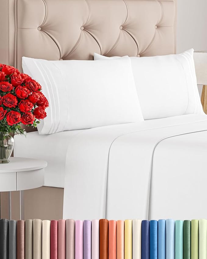 Full Size 4 Piece Sheet Set - Comfy Breathable & Cooling Bed Sheets Set - Hotel Luxury Bedding for Women, Men, Kids, Teens, Boys & Girls - Deep Pockets, Ultra-Soft and Wrinkle Free - Oeko-Tex - White