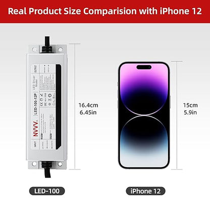 12V LED Driver 100W Waterproof IP68 Power Supply Low Voltage Transformer Adapter AC 100V-120V to 12V DC Converter for LED Lights for Bedroom, Indoor Outdoor Lighting Built-in Active PFC Function