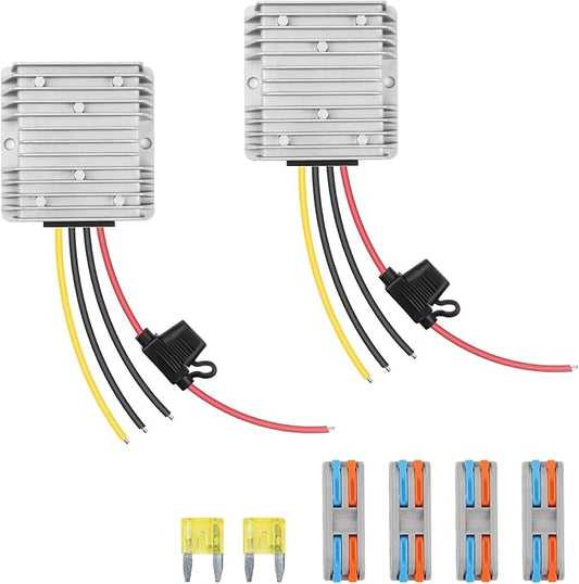 Forccord 2-Pcs Voltage Converter for Golf Cart DC 18V 20V 24V 36V 48V Step Down to DC 12V Step Down to 12V 20A 240W Converter Voltage Regulator Reducer 20A 240W with Fuse