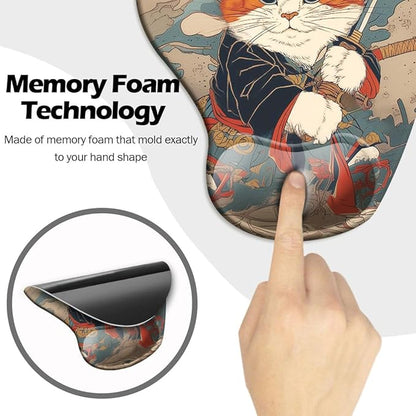 Ergonomic Mouse Pad with Wrist Support,Mouse Pad with Wrist Rest and Coaster Set,Office Supplies Non-Slip Mouse Pads for Desk, Non-Slip Comfortable,Cute Cat