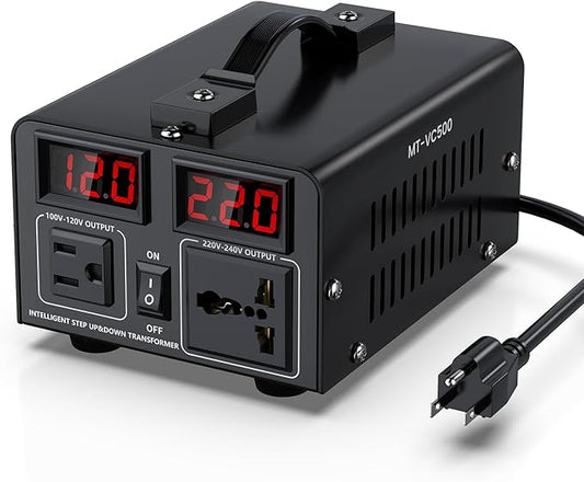 500W Voltage Converter Transformer(110V to 220V or 220V to 110V) Step Up/Down Converter 110/120 Volt - 220/240 Volt w/US Power Cord,Circuit Breaker Protection, LCD Screen Display, Manual Setting