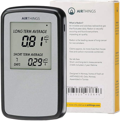 Airthings Corentium Home Radon Detector 223 Portable, Lightweight, Easy-to-Use, (3) AAA Battery Operated, USA Version, pCi/L