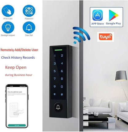 MENGQI-CONTROL WiFi Remote Manage IP66 Watreproof Access Control Keypad 600lbs Magnetic Lock Request to Exit PIR Motion Sensor Smart Phone App Remote ADD/Delete User