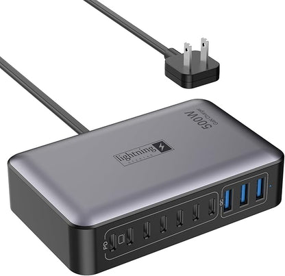 USB C Charger Block 500W, 10-Port Charging Station, GaN PD 140W Type C Fast Charger Hub for MacBook Pro/Air, DELL, iPad, iPhone, Samsung Galaxy, Low Profile Flat Plug