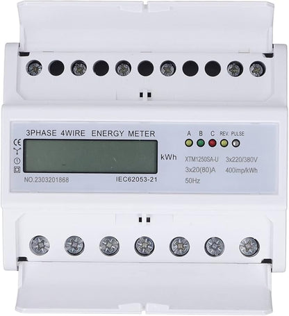 Tyenaza Electric Meter, 3 Phase 4 Wire 7P LCD Digital Display DIN Rail Mount Power Monitor