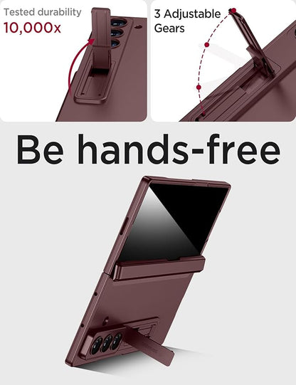 Miimall for Fold 7 Case with Privacy Screen Protector, Z Fold 7 Phone Case Stand, Heavy Duty, Full-Body Magnetic Hinge Protection Shockproof All-Inclusive Cases for Galaxy Z Fold 7 Wine Red