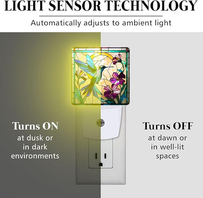 PODMemory Hummingbird Stained Glass Night Lights Plug into Wall for Room, Hummingbird Night Light LED for Bedroom