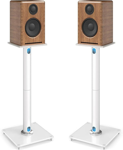 YOMT Universal Speaker Stands Pair for Surround Sound, 28 Inch Floor Speaker Stands with Cable Management Holds 22lbs Bookshelf Speaker Satellite Speaker, 1 Pair, White