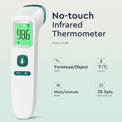 Viproud Forehead Thermometer for Adults and Kids, Fast Accurate Thermometer with Fever Alarm, 1S Reading & Silent Mode, Easy to Use Health Thermometer (Green)