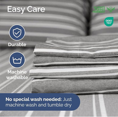 RV Short Queen Sheet Set 60 X 75 - 4 Piece RV Short Queen Bed Sheets - Soft, Breathable & Cooling - Designed for Bunks, Trailers & Campers - Fits 8” to 12" Mattress - Luxury Bedding - Grey Stripes 3