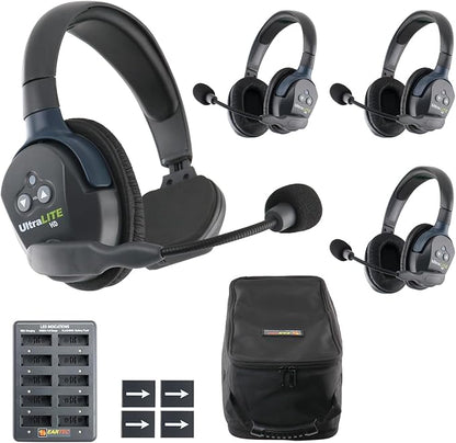 EARTEC UL413 Ultralite-HD 4-Person Full Duplex Wireless Intercom Headset Communication System, Single and Dual Ear Headsets, Up to 1000ft Range, U.S. Company