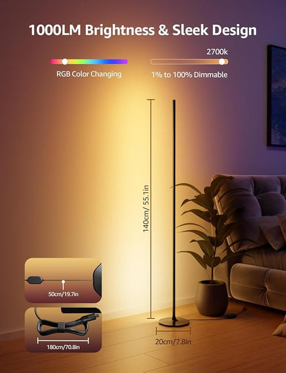 Lepro OE1 AI Corner Floor Lamp, Smart RGBICW LED Corner Lamp with Music Sync, Alexa Enabled, Personalized AI Lighting Designer, Modern Standing Lamp for Living Room/Bedroom,1000LM,2.4G WiFi, No Remote