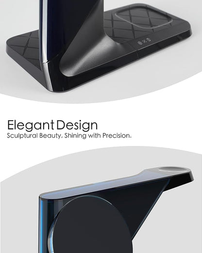 3 in 1 Charging Station for Apple Devices, Mag-Safe Charger Stand, Wireless Charger for iPhone 16/15/14/13/12 Series,& AirPods,& iWatch, Adapter Not Included