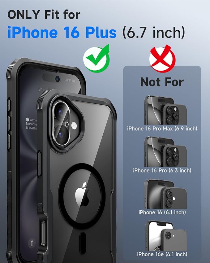 seacosmo for iPhone 16 Plus Case, Full Body Bumper with Built-in 9H Tempered Glass Privacy Screen Protector and Camera Lens Protector, Compatible with MagSafe, Shockproof Phone Cover, 6.7", Black