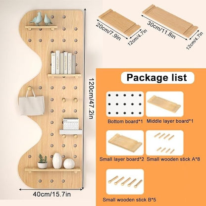 White Wooden Wall Organizer for Home & Office - Versatile Hanging Storage Display Panel Kit for Entryway, Kitchen, Craft Room - 15.7"x47.2" Perforated Design