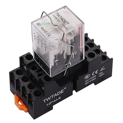 TWTADE AC 110V/120V Relay 5A Electromagnetic Power Coil Relay 14 Pins 4PDT 4NO+4NC HH54P MY4J with Indicator Light & Socket Base -YJ4N-GS