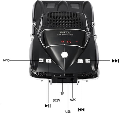 WSTER Retro American Style car Bluetooth Speaker, Portable Wireless Outdoor Speaker, TWS Stereo, Support USB/TF/AUX, Party Bluetooth Speaker with Microphone,Classic car Gifts for Men(Black)