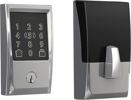 Schlage BE499WB CEN 625 Encode Plus WiFi Deadbolt Smart Lock, Keyless Entry Touchscreen Door Lock with Century Trim, Bright Chrome